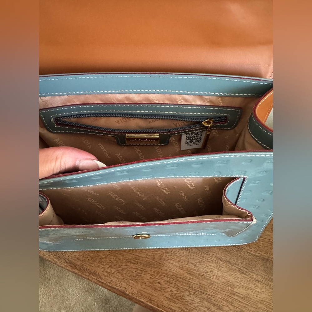 Arcadia Greenish Blue Crossbody Bag with Tan Strap - Picture 6 of 9